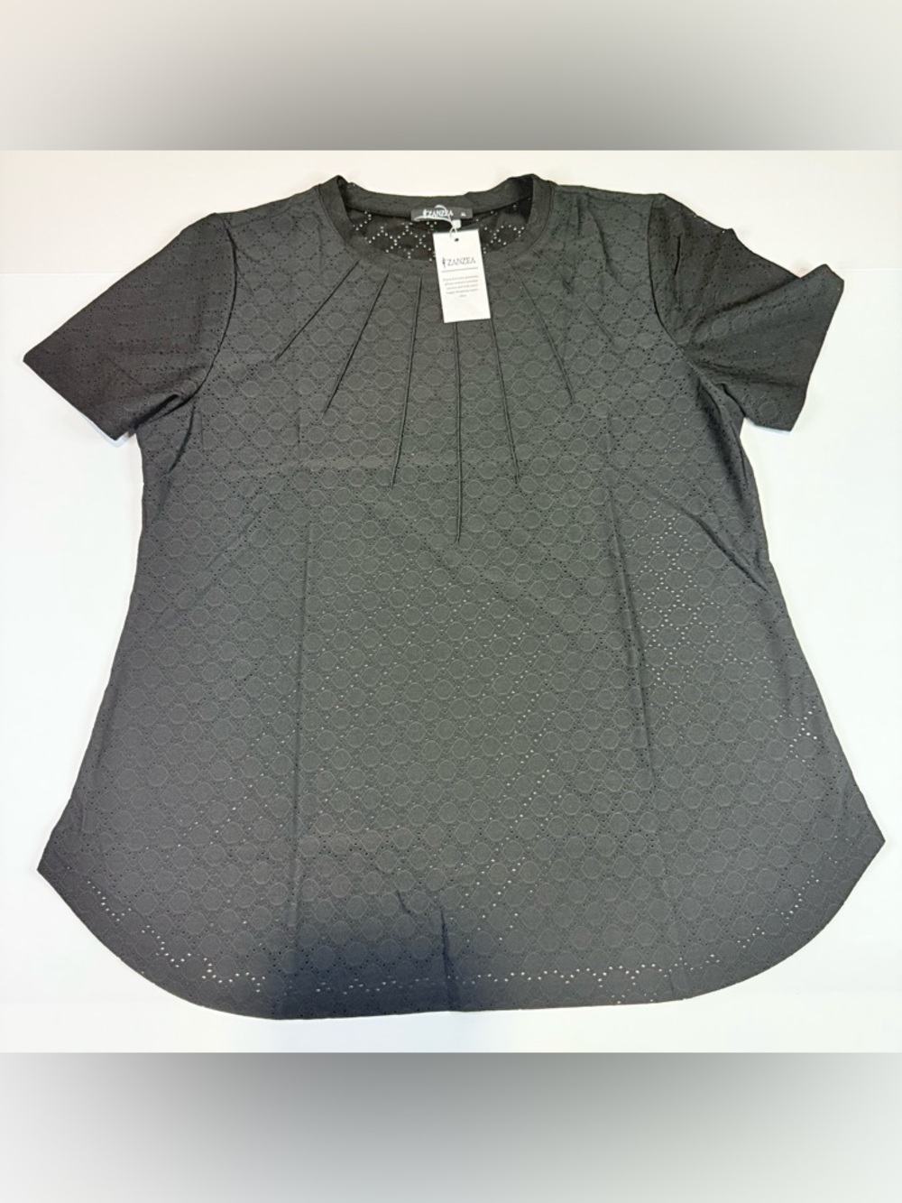 ZANZEA Women XL Black Cutout Eyelet Blouse Short Sleeve Swing Tunic Top New